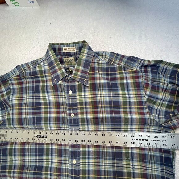 Gitman Bros Kashmyr Mens Plaid Button-Down Shirt 100% Cotton Long Sleeve Blue - Picture 6 of 7